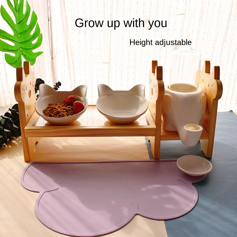 

Cartoon Design Cat Bowl Stand Height Adjustable Pet Dining Table Cat Basin Food Bowl Rack Dog Dining Table Cat Supplies ZA898