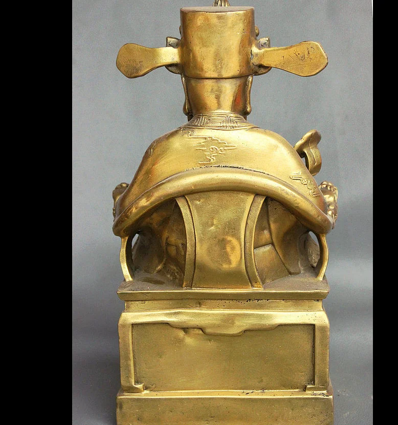 zhmui8800626452<<+++12" China Folk Brass Sit Dragon Chair Wealth Mammon God Hold RuYi YuanBao Statue | Statues & Sculptures
