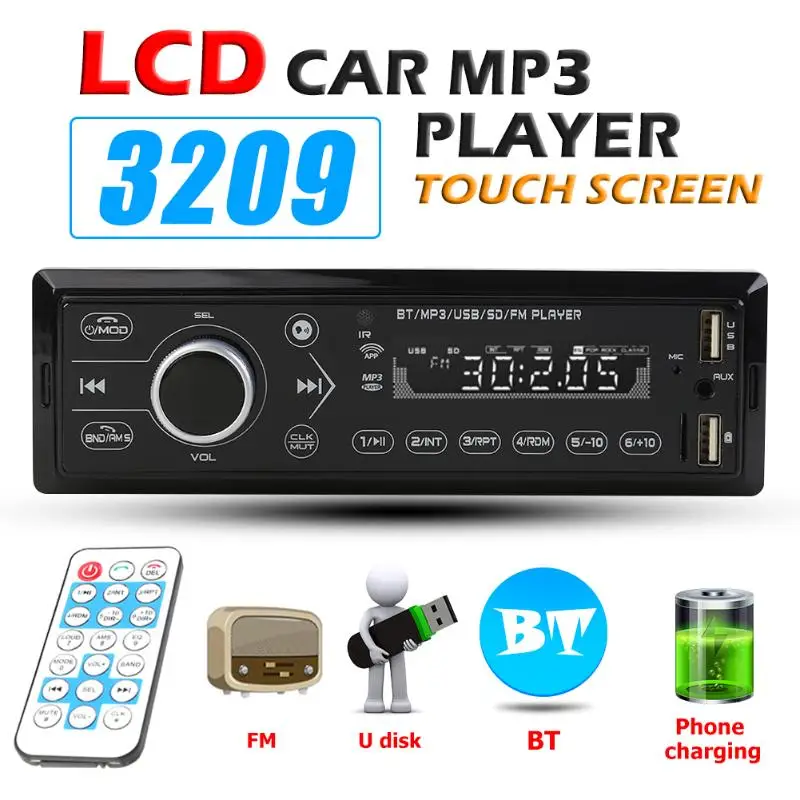 VODOOL 3209 одиночный 1 DIN автомобильный стерео MP3 плеер Bluetooth FM радио в тире головное