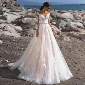 Sexy Illusion Long Sleeve Lace A Line Wedding Dresses 2021 Luxury Appliques Sashes Sweep Train Vintage Bridal Gowns Sexy Illusion Long Sleeve Lace A Line Wedding Dresses 2021 Luxury Appliques Sashes Sweep Train Vintage Bridal Gowns
