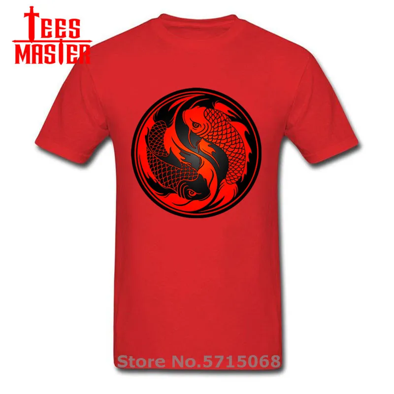 Новый дизайн! Инь Карп рыбалку футболки Япония Стиль кои Футболка мужская низкая