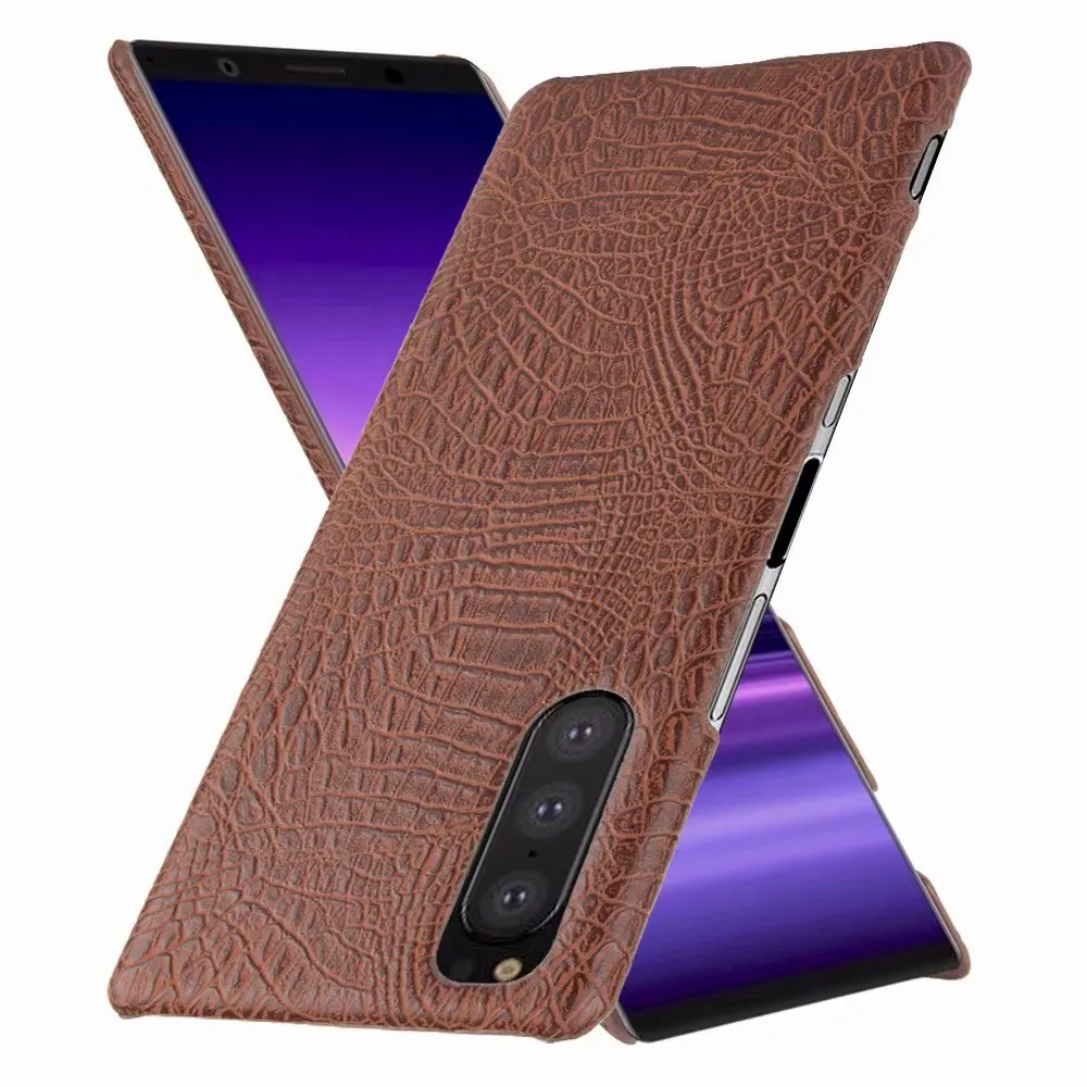 Коричневый Для sony Xperia 5 чехол Роскошный Crocodiel текстура PU кожа задняя жесткий пластиковый чехол для sony Xperia 5 J8210 J8270 J9210 - Цвет: Коричневый