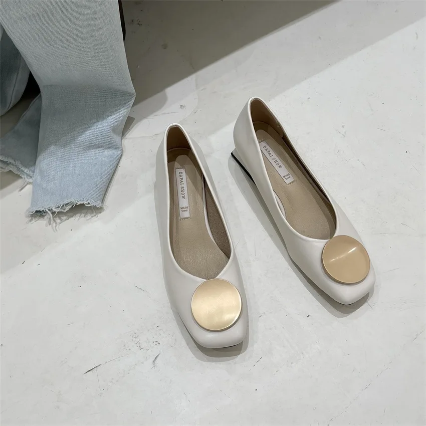 

Square Toe Slip On Shoes For Women Female Footwear Shallow Mouth Modis Buckle Soft Slip-on Moccasin Dress On Heels Retro 2021 Su