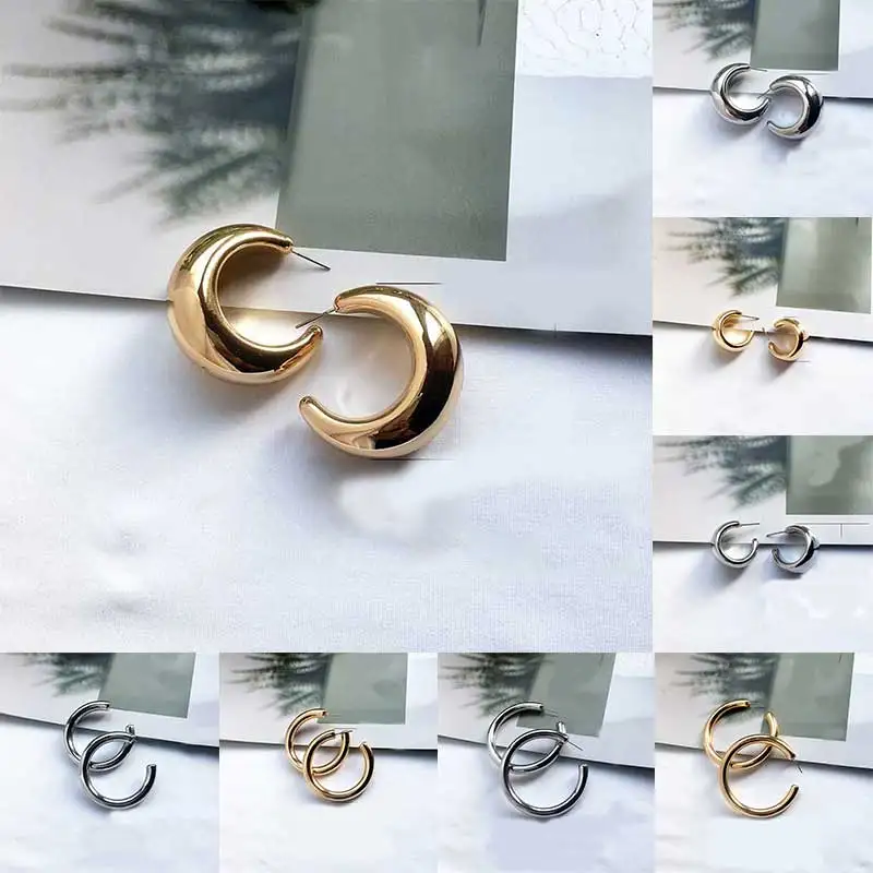 Уличные серьги-гвоздики C круглые кольца массивные золотые маленькие большие