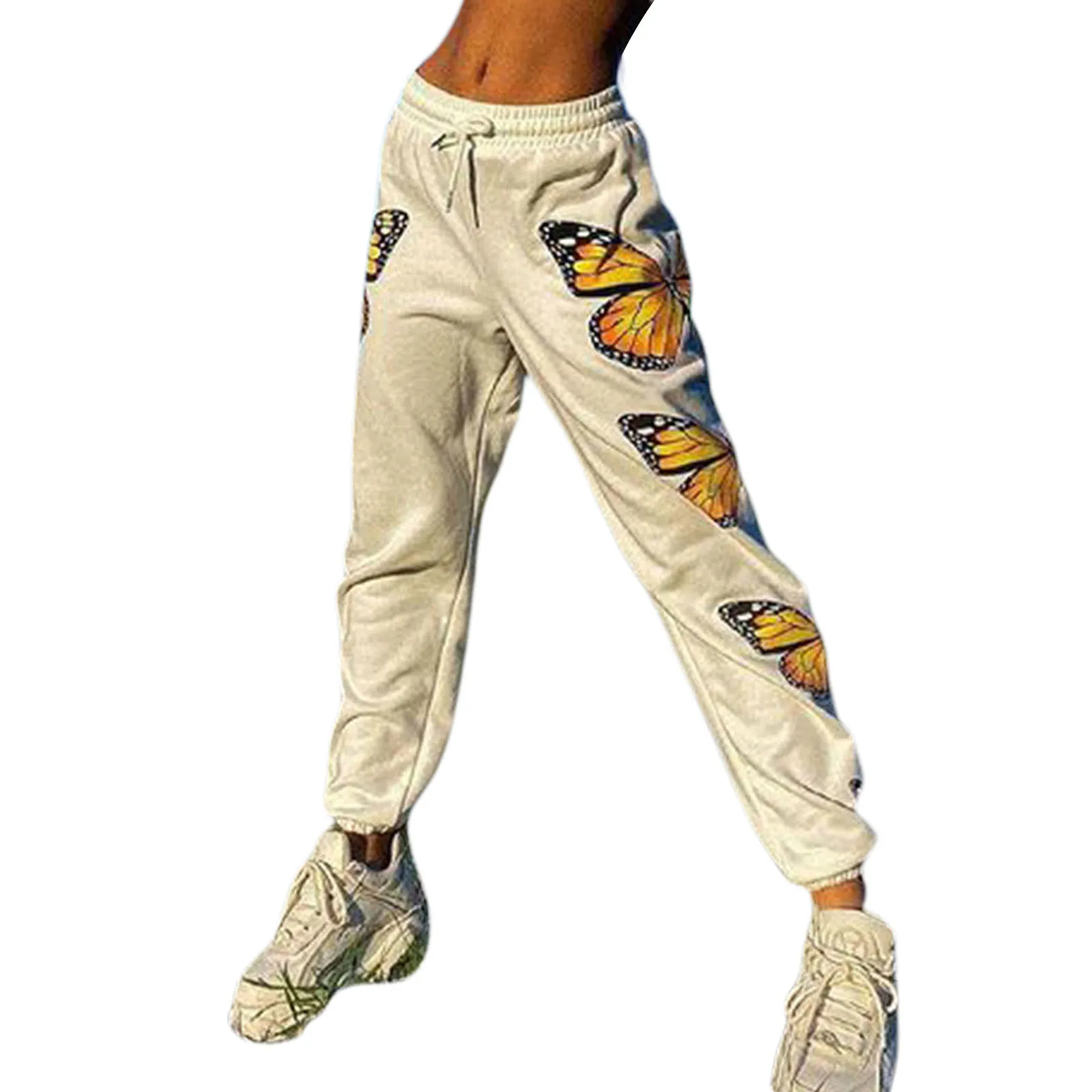 

Ladies Temperament Ankle Banded Pants, Summer Autumn Girls Creative Butterfly Printing Casual Long Trousers for Shopping Dating