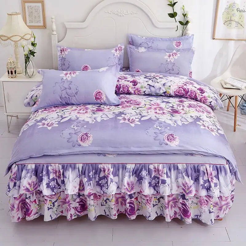 

4Pcs/set Home Comforter Bedding Set Bed Set Bed skirt Duvet Cover Sets Quilt Cover + Pillow Case Home Textile Bed Set 2020