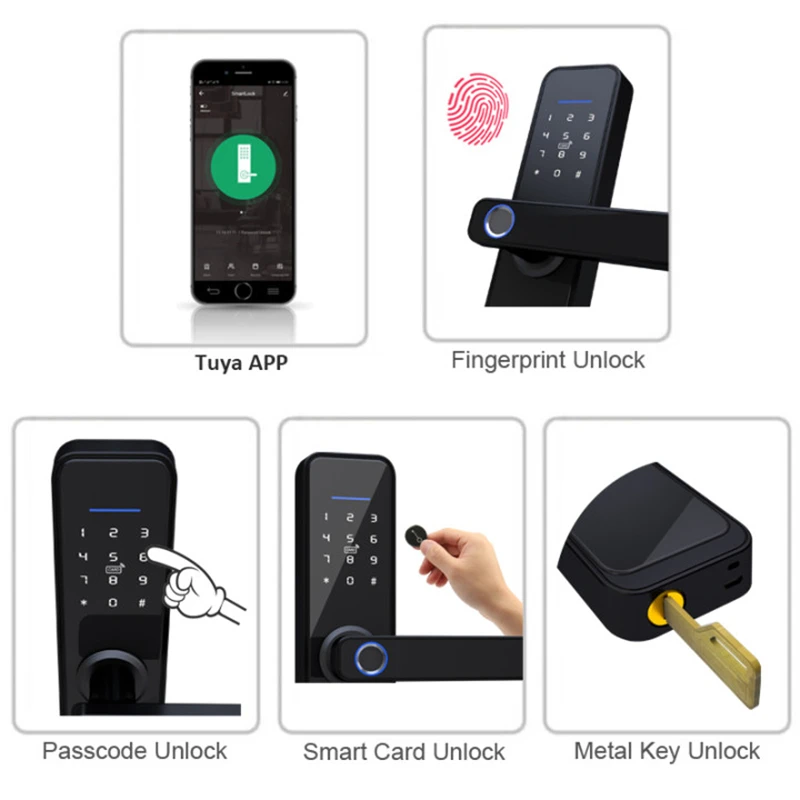 RAYKUBE Biometric Fingerprint Door Lock K7 Black Smart Tuya App Remote Unlocking Keyless Electronic | Безопасность и защита