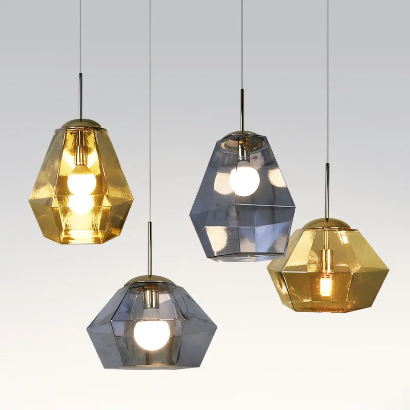 

Nordic Art Style Diamond Design Pendant Light Creative Vintage Glass Parlor Diner Room Bar Decoration Suspension Light Fixtures