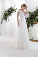 lace vestidos de novia elegant wedding dresses a line scoop tulle appliqued cheap boho bridal gown robe de mari%c3%a9e
