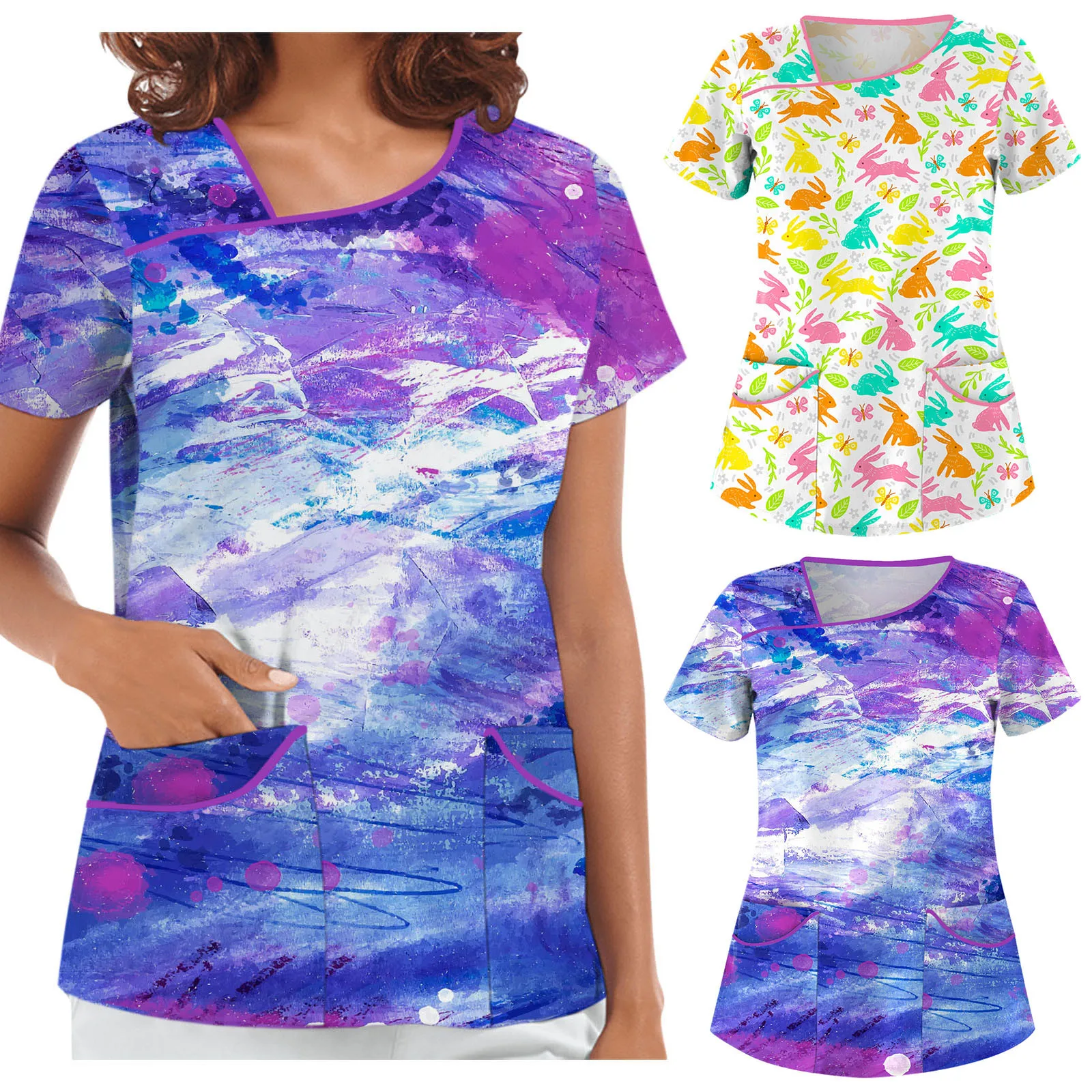 Женские топы с цветочным принтом Tie dye Рабочая Униформа для кормления футболки