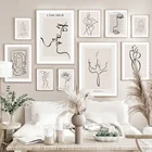 Абстрактная линия лица женщины двойная настенная Картина на холсте скандинавские эстетические плакаты и принты настенные картины для декора гостиной