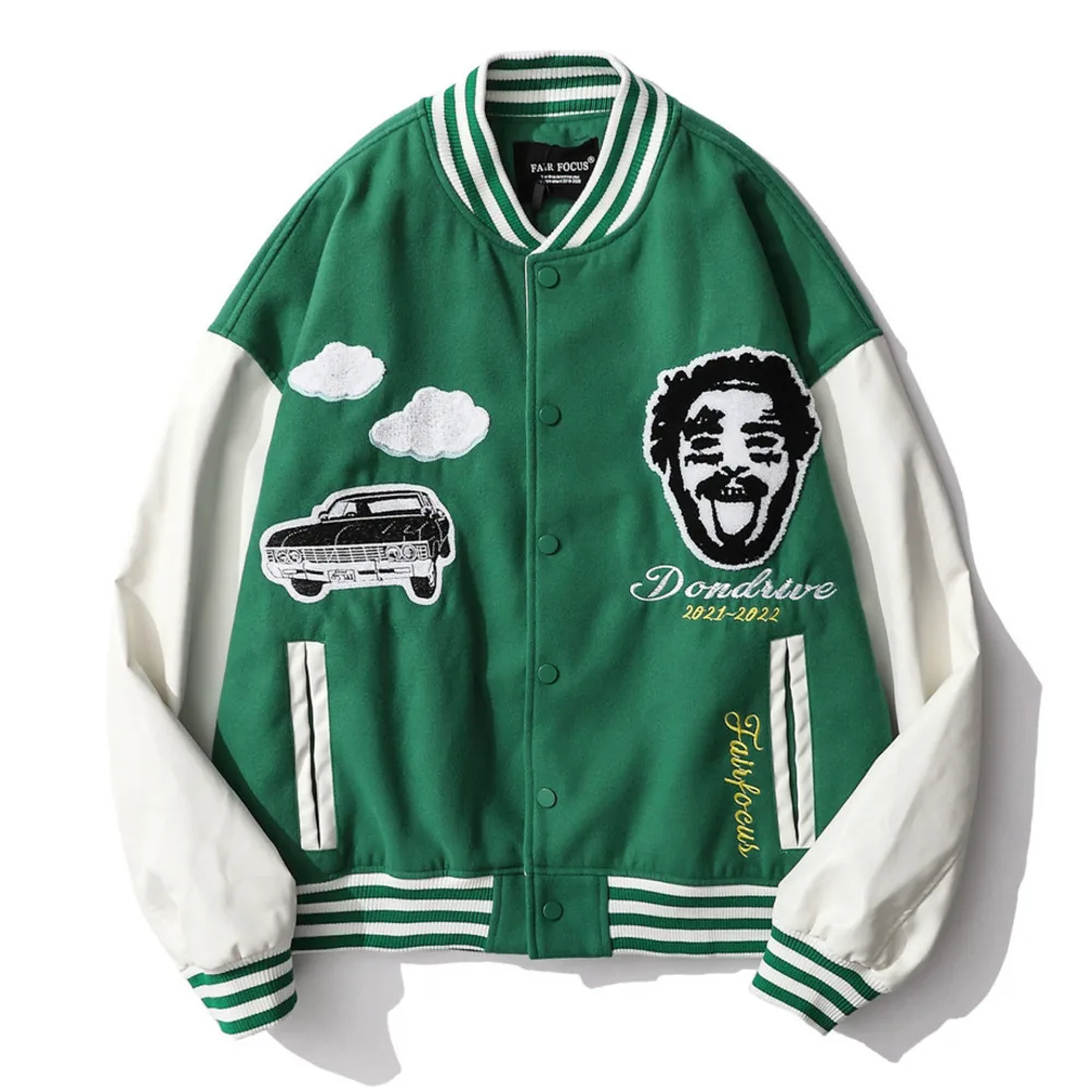 2021 New Men Bomber Jacket Fleece Cotton Baseball Jackets Buttons Windbreaker Embroidery Letters Car Male Outwear Jacket