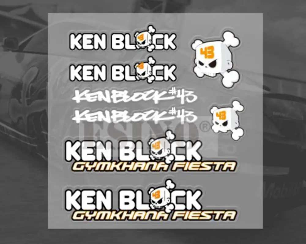

100 x New Car Styling Creative Ken Block 43 Theme Decorative Vinyl Decals PVC Sticker Sets for Ford Racing Fiesta Focus ST RS