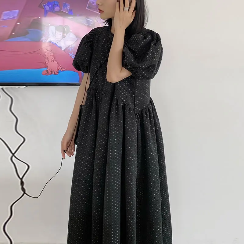 

XITAO Black Dress Fashion New Pleated Plus Size Small Fresh Casual Style 2021 Summer Solid Color Minority Elegant LDD1682
