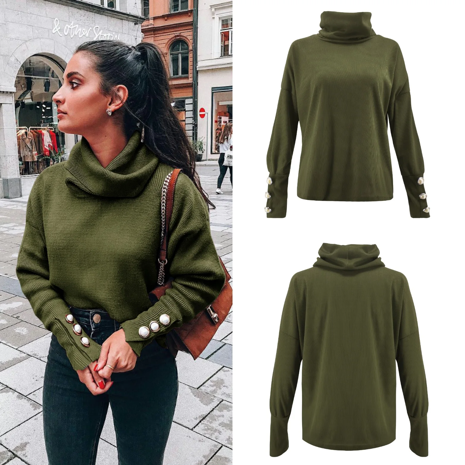

Women's autumn and winter new high-neck loose commuter knitted top