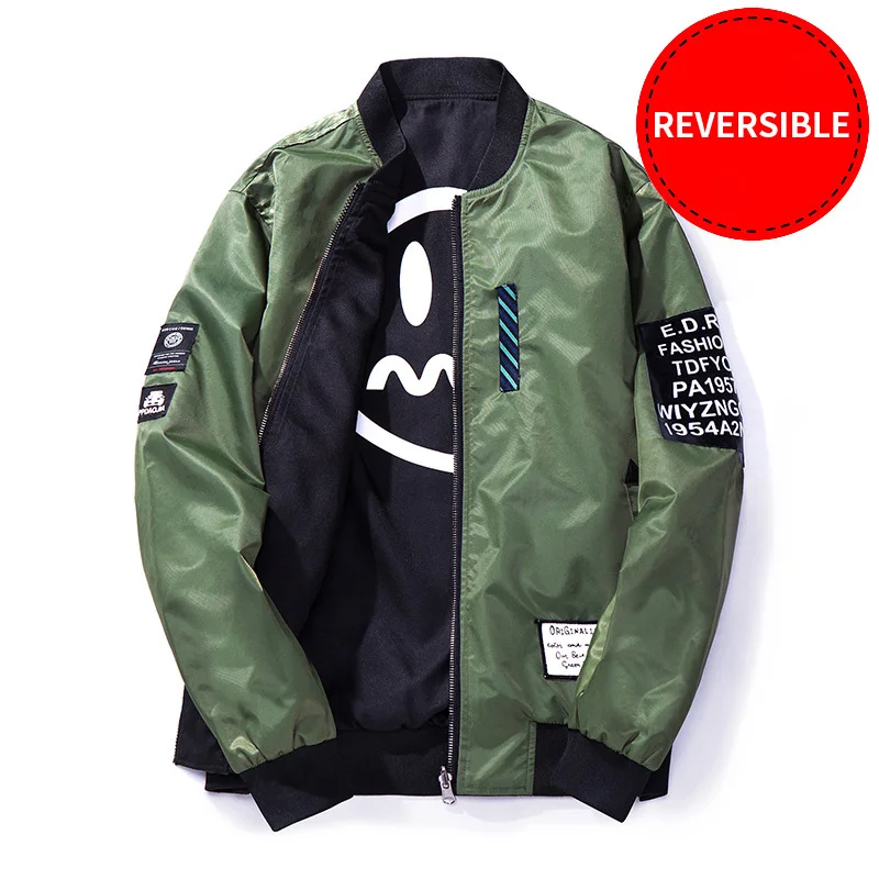 2019 мужская куртка-пилот с заплатками черная Двусторонняя одежда мужские