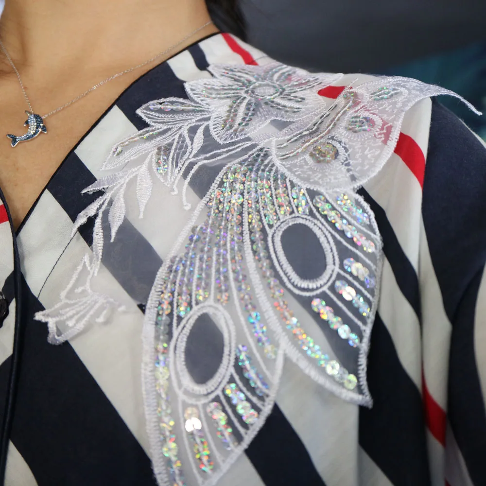 1 шт. белые кружевные нашивки с бабочкой для одежды вышивка блестками аппликации