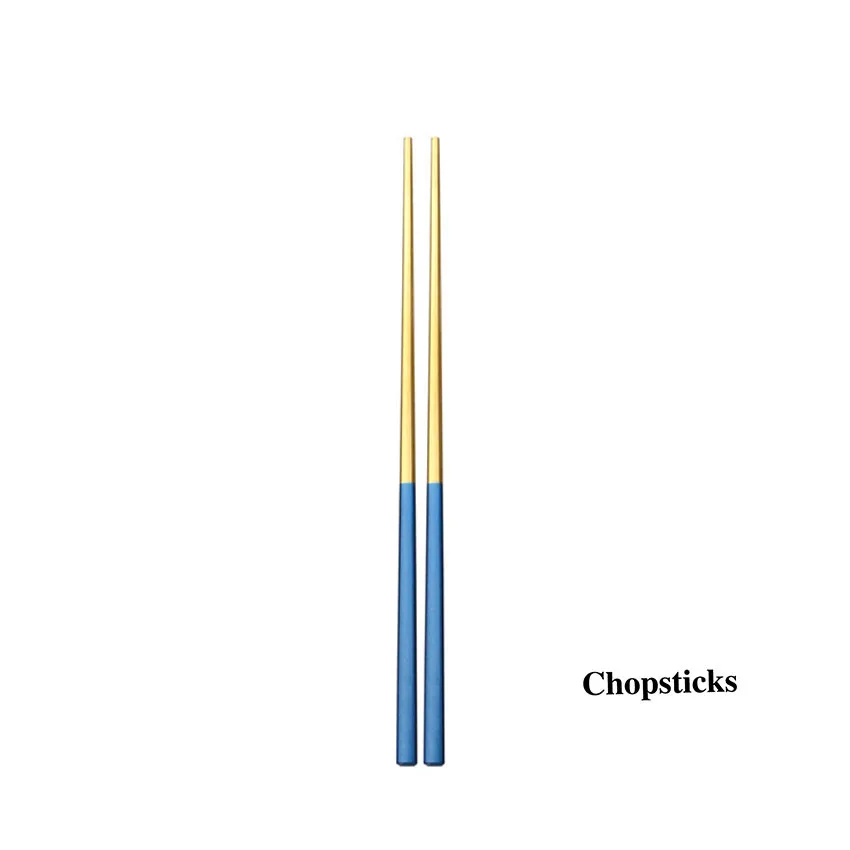 Chopsticks 1 комплект посуды 304 из нержавеющей стали Синие золотые столовые приборы набор ножей для торта салат вилка набор столовые приборы Посуда Прямая - Цвет: Chopsticks