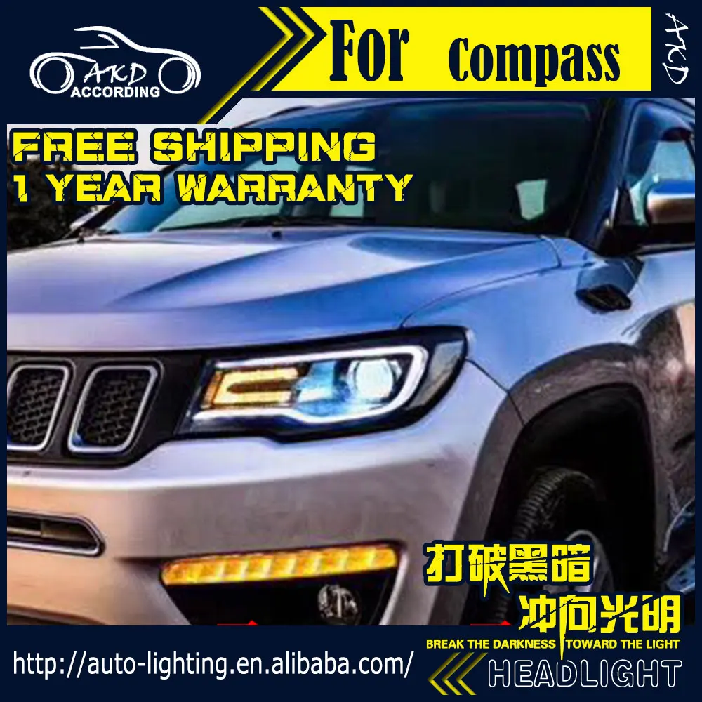 Автостайлинг AKD фара для Jeep Compass фары 2017-2018 Новый компас светодиодная H7 D2H Hid