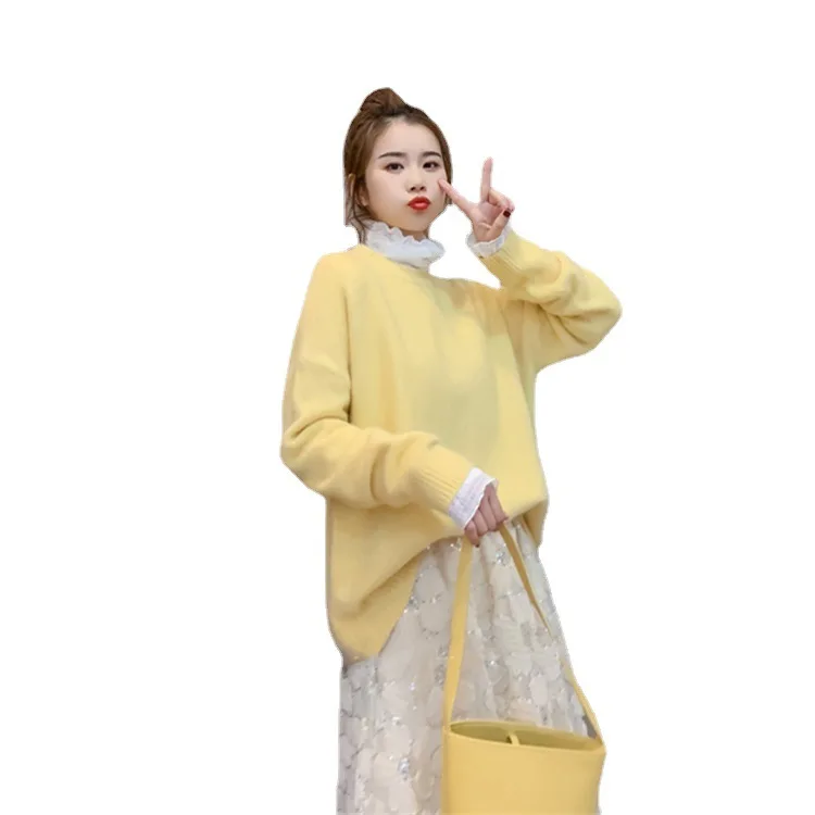 

Shirt Knitted female Round neck 2021 spring /autumn department loose pure color women's clothing knitted shirt