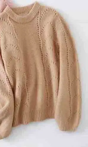 

Spring and Autumn New Round Neck Long Sleeve Lantern Sleeve Hollow Loose Knit Pullover Casual Versatile Sweater