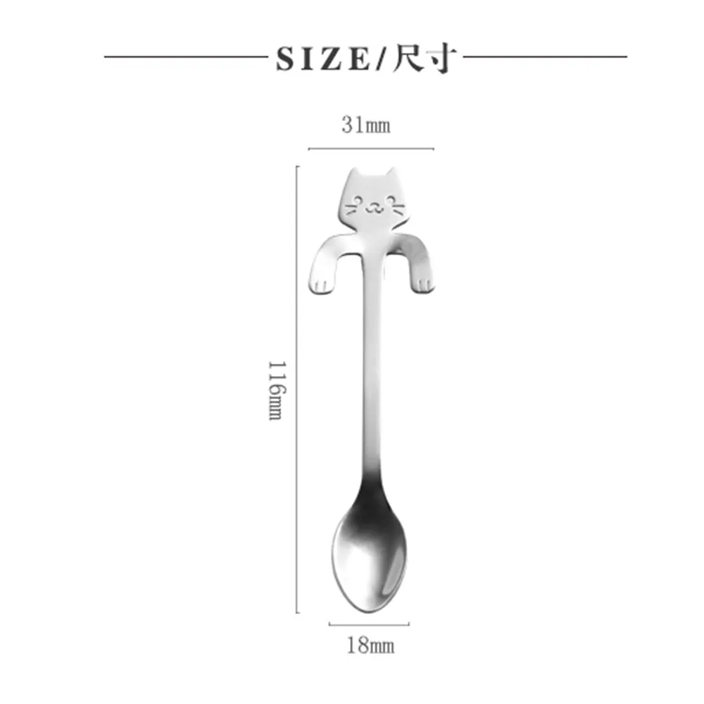 

Cute Cat Spoon Long Handle Mini Flatware Coffee Stainless Steel Drinking Seasoning Tool Spoon Kitchen Gadget Ice Cream Tea Spoon