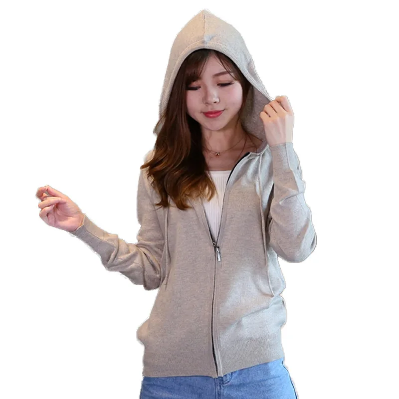 

women's knitted cardigan jacket spring and autumn short student long-sleeved loose-fitting thin woolen sweater hooded sweater