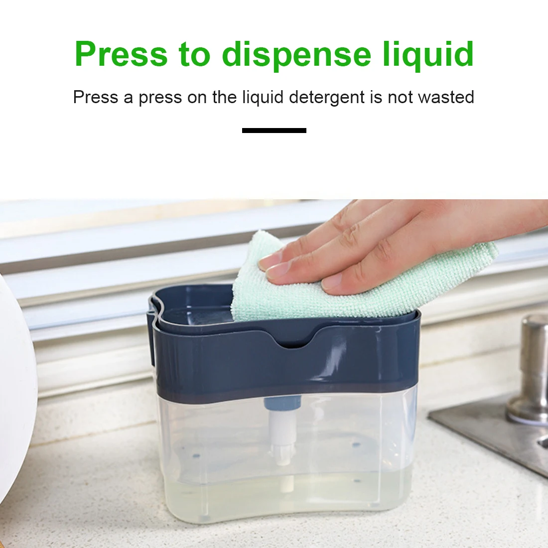 

Kitchen Detergent Dispenser Push Type Soap Cartridge Pump Organizer With Sponge Dishwashing Kitchen Tableware Cleaning Tool