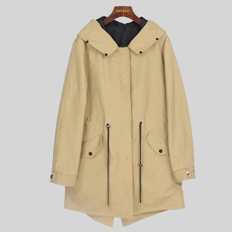 long beige OFTBUY Водонепроницаемая длинная парка с меховой подкладкой и меховым воротником - Цвет: long beige