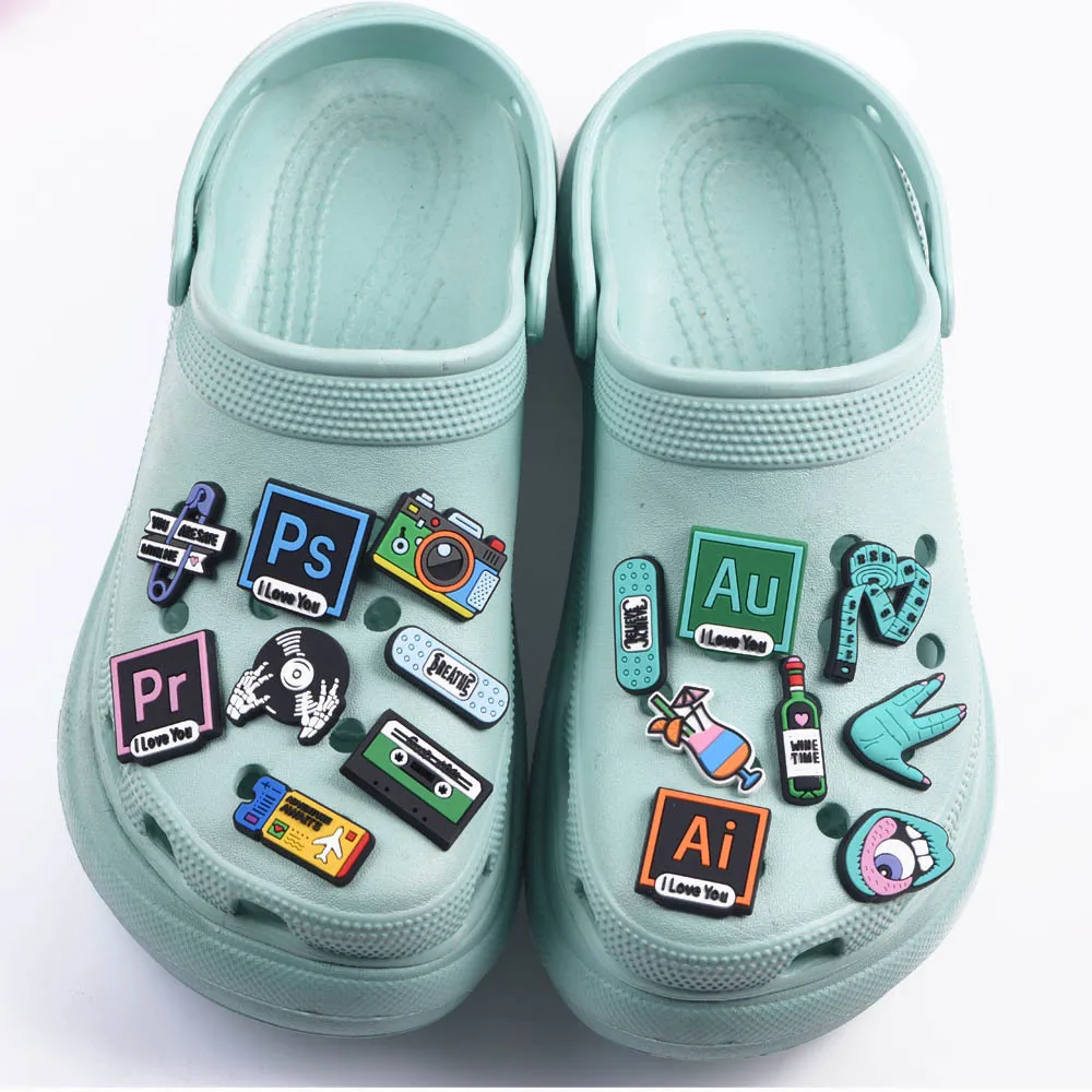 1 Pcs Music Croc Shoes Charms Camera Ticket Coffee Shoe Charm Accessories Cartoon Clog Shoes Musical Record Decoration Power Off