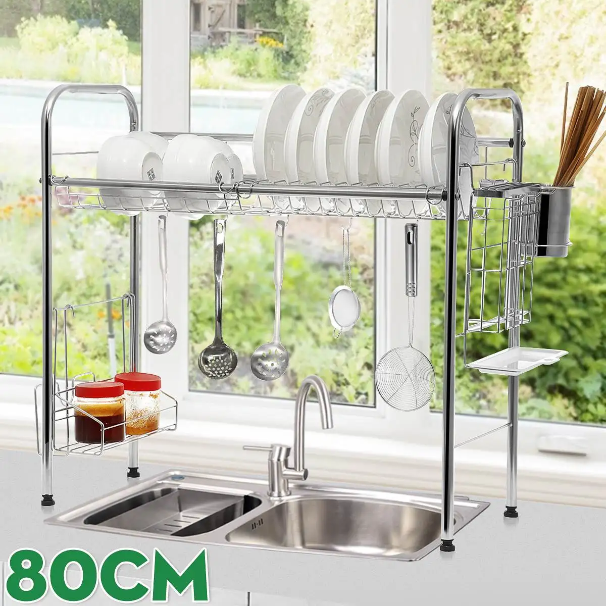 

70/80/90Cm Stainless Steel Kitchen Sink Drain Rack Storage Organizer Dish Drying Holder Shelf Drainer Plate Bowl Stand Display