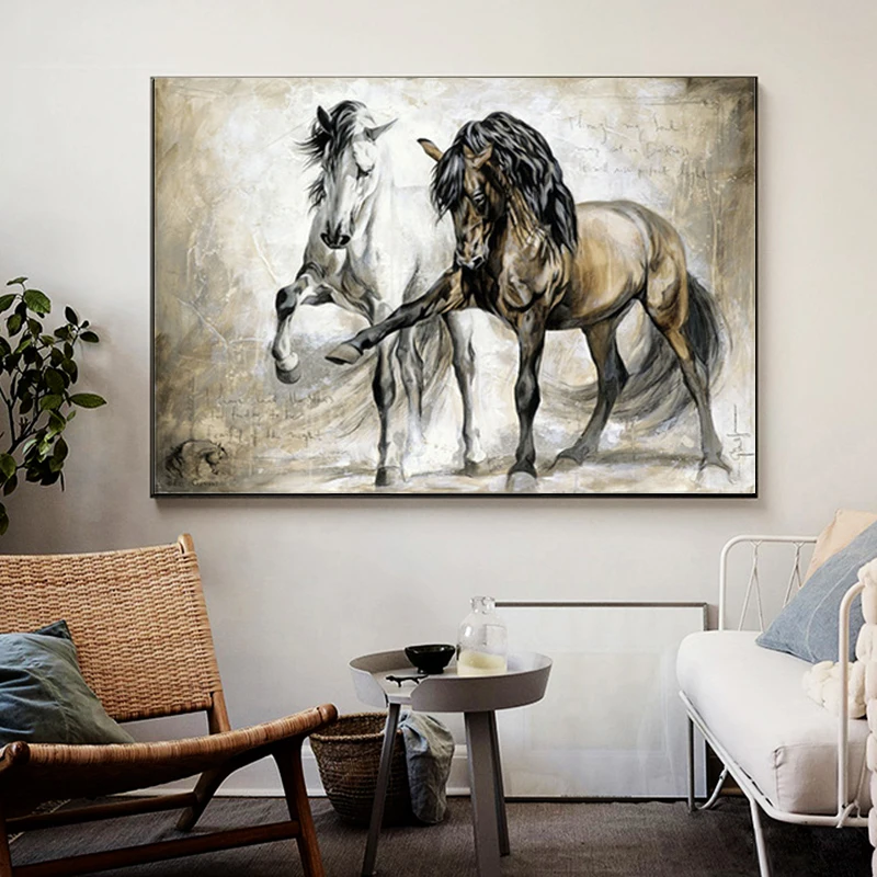 Винтажный живопись на холсте с изображением лошади постер и печать животных