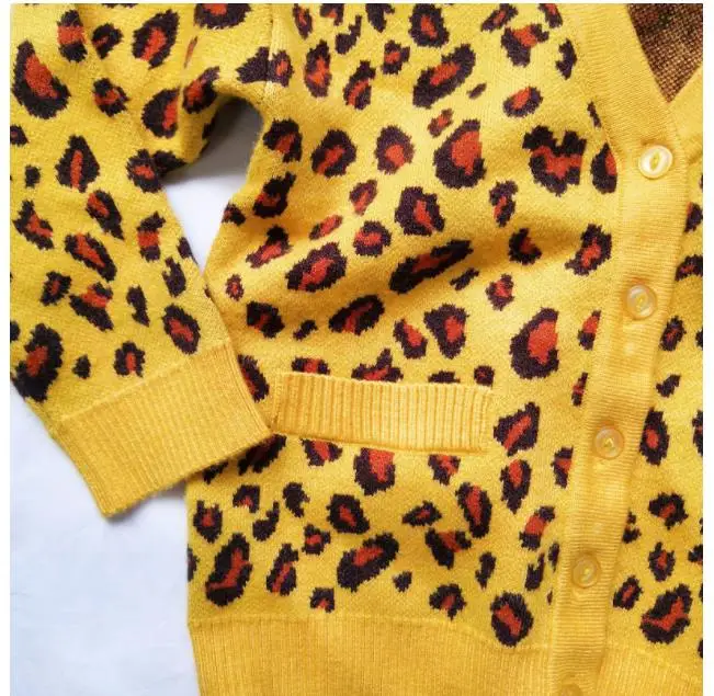 6 шт./лот свитер для маленьких девочек детский длинный леопардовый кардиган с