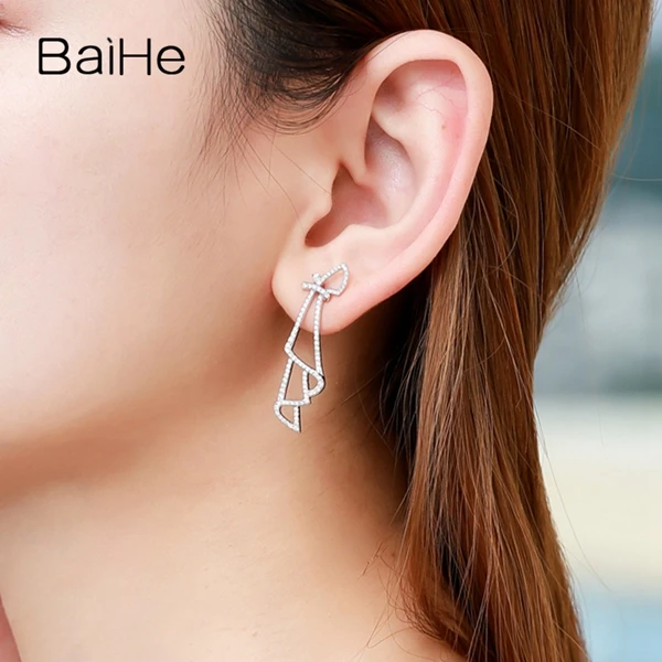 BAIHE Solid 14K белое золото 0.70ct(всего) H/SI натуральные Алмазы обручальные женские модные ювелирные изделия подарок серьги-гвоздики