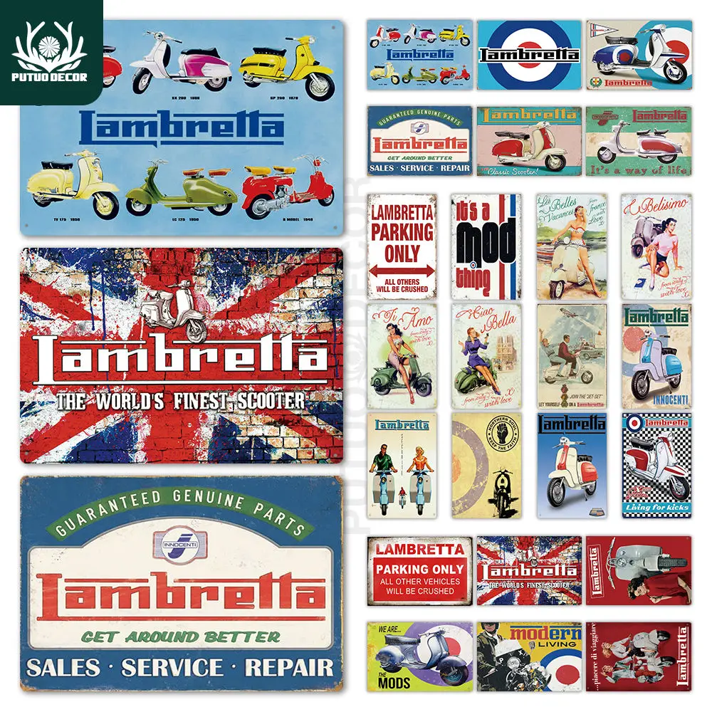 Скутер Винтаж Оловянная табличка металлический Ретро знак настенный светильник