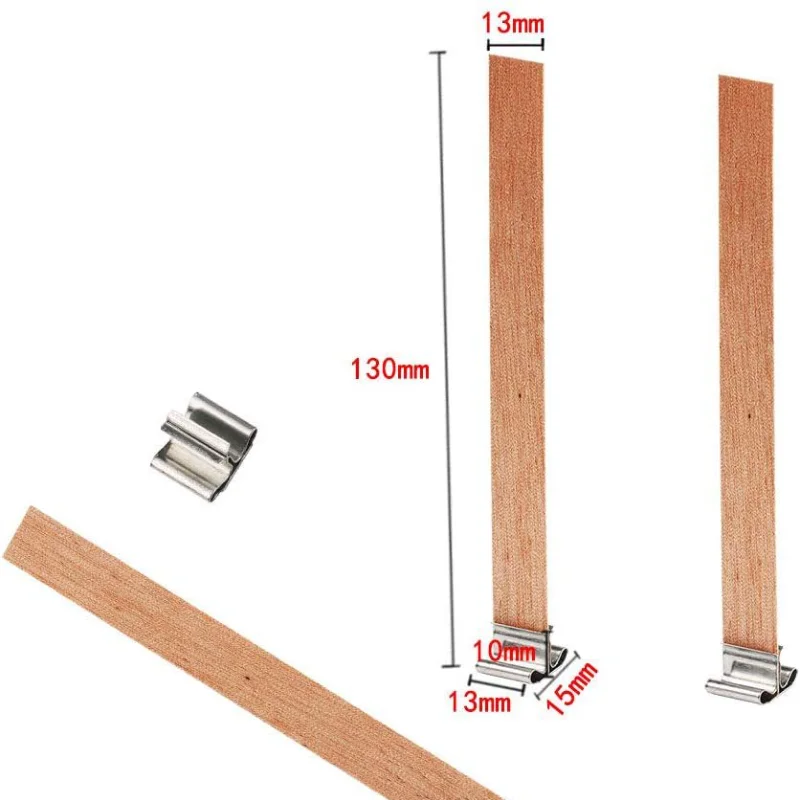 Mechas de vela de madera Natural, suministros de fabricaci&oacute;n de velas DIY, quemador de fusi&oacute;n de cera de Parffin de soja, 13/8mm, 100 Uds.-3