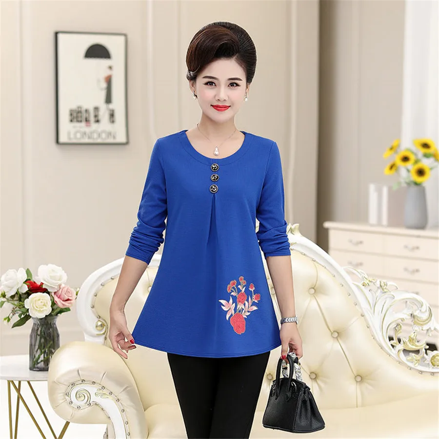 

Fashion O-neck Long Sleeve Shirt Women Plus Size T-shirt springSolid Loose All-match Office Lady Korean Clothes 4XL