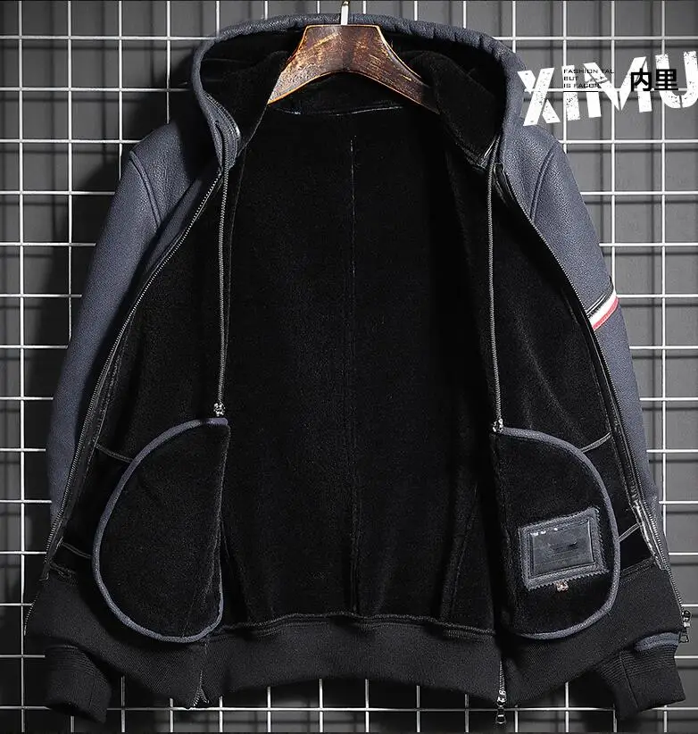 

Men's Hooded Fur Genuine one Men Hoodie Sheepskin Jacket Coat Male Short Real Leather Coats L- 4XL