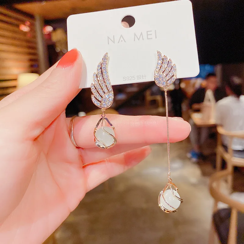 

Серьги с асимметричными крыльями 2022, модные серьги-подвески с опалом, Женская индивидуальная элегантная бижутерия для женщин