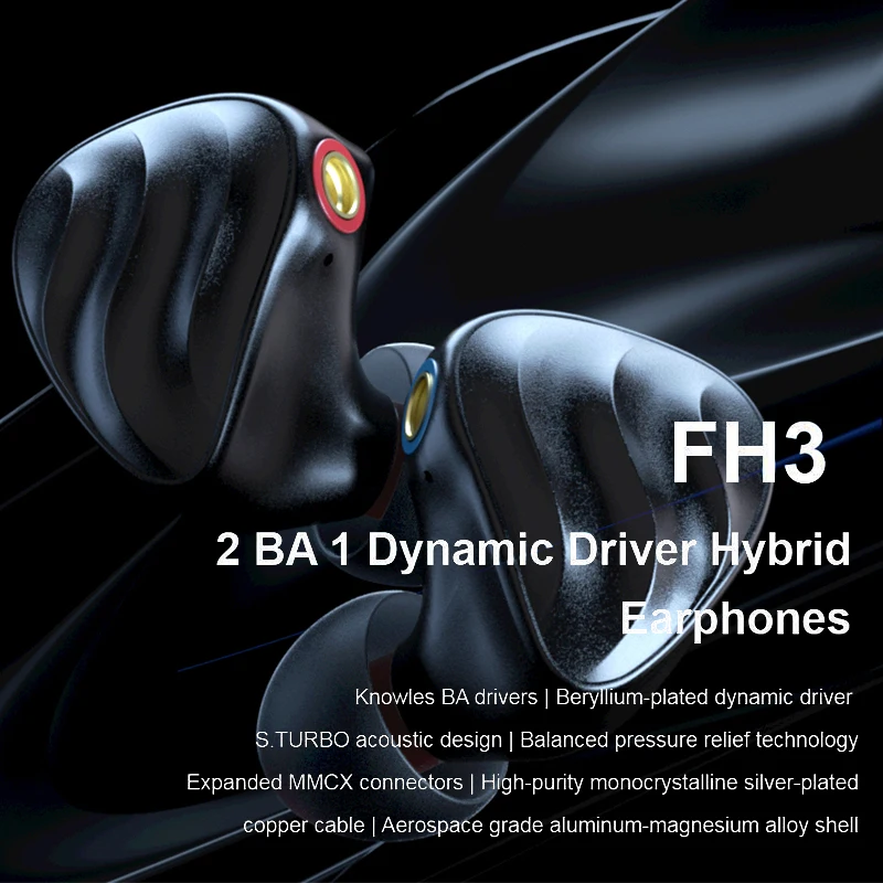 Fiio FH3 1DD 2BA Beryllium plated Dynamic Knowles Hybrid Driver In Ear наушники IEM S.TURBO акустический дизайн сплав