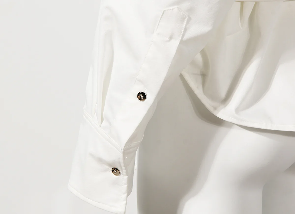 

TVVOVVIN White Shirt Women's 2021 Spring New Irregular Bandage Long Sleeve Pointed collar Blouse Slim Personality Cardigan N7FX