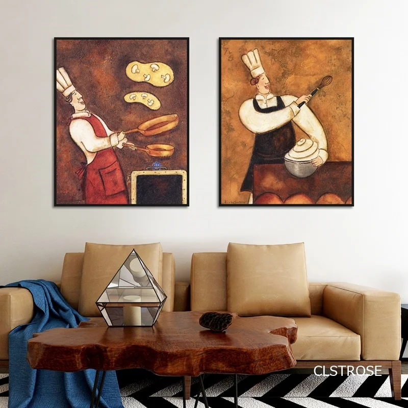 

Nordic Contracted Cartoon Image Cooking Scene Posters Canvas Pictures For Living Room Kitchen Home Decorative Painting Unframed
