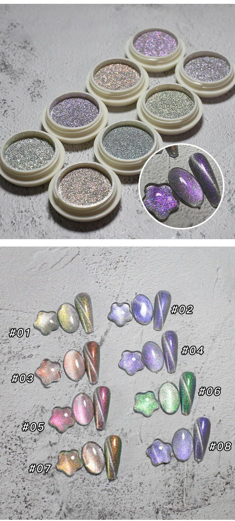 9D дизайн ногтей Аврора кошачий глаз порошок зыбучий песок золото фантазия