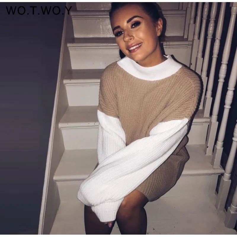 Длинные свитера с круглым вырезом в стиле пэчворк для женщин Уличная