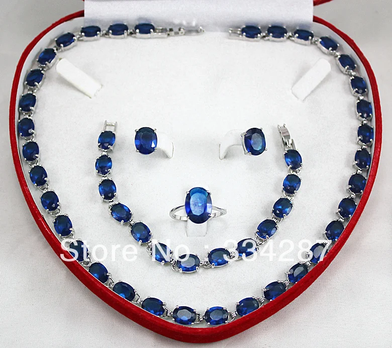 

New 7X9MM -colour CZ Crystal Ring Bracelet Earring Necklace Jewelry Set