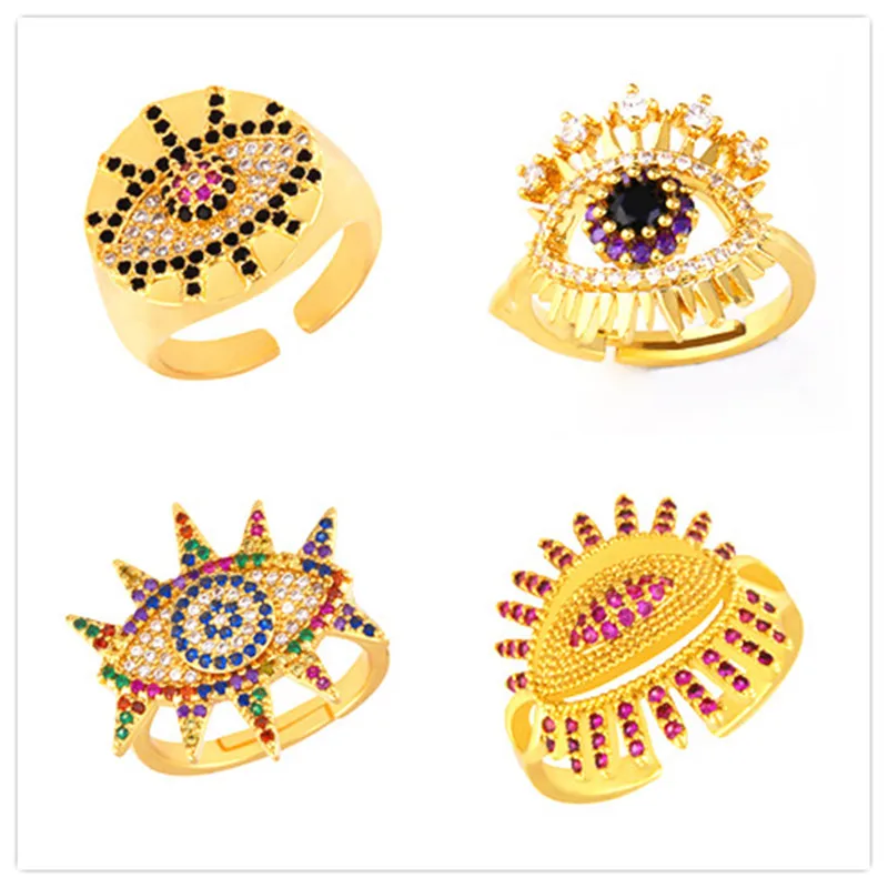 Классическое кольцо сглаза регулируемое открытое женское золотое заполненное