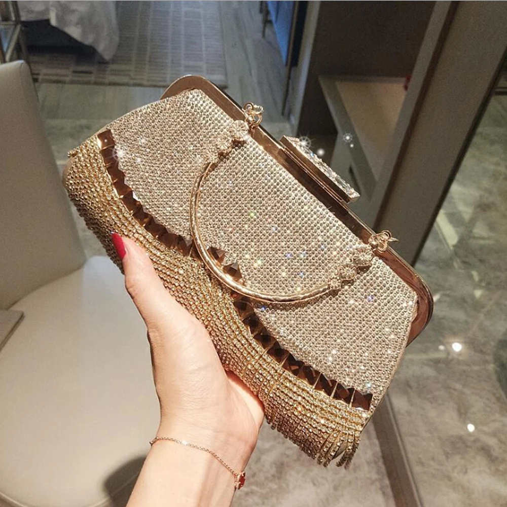 

Rhinestone Tassel Evening Clutch Bags Women Fashion Chain Shoulder Bag Diamond Crystal Evening Party handbags And Wedding Purse