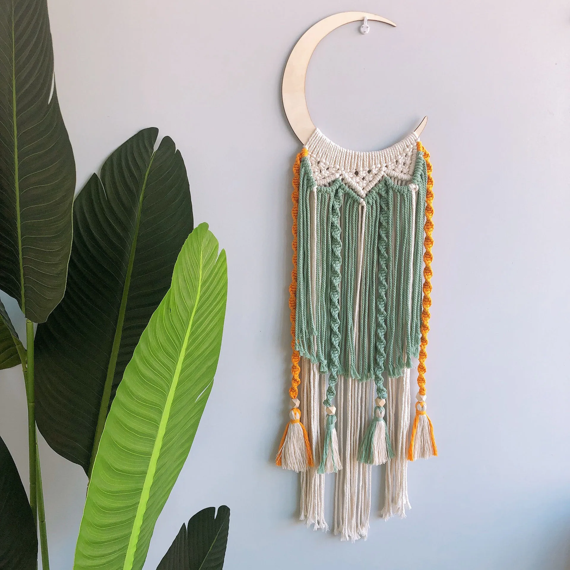 

Tide Style Half Moon Macrame Tapestry Wall Boho Decor Leaf Macrame Wall Hanging Room Decoration Farmhouse Dorm Room Decor Gift