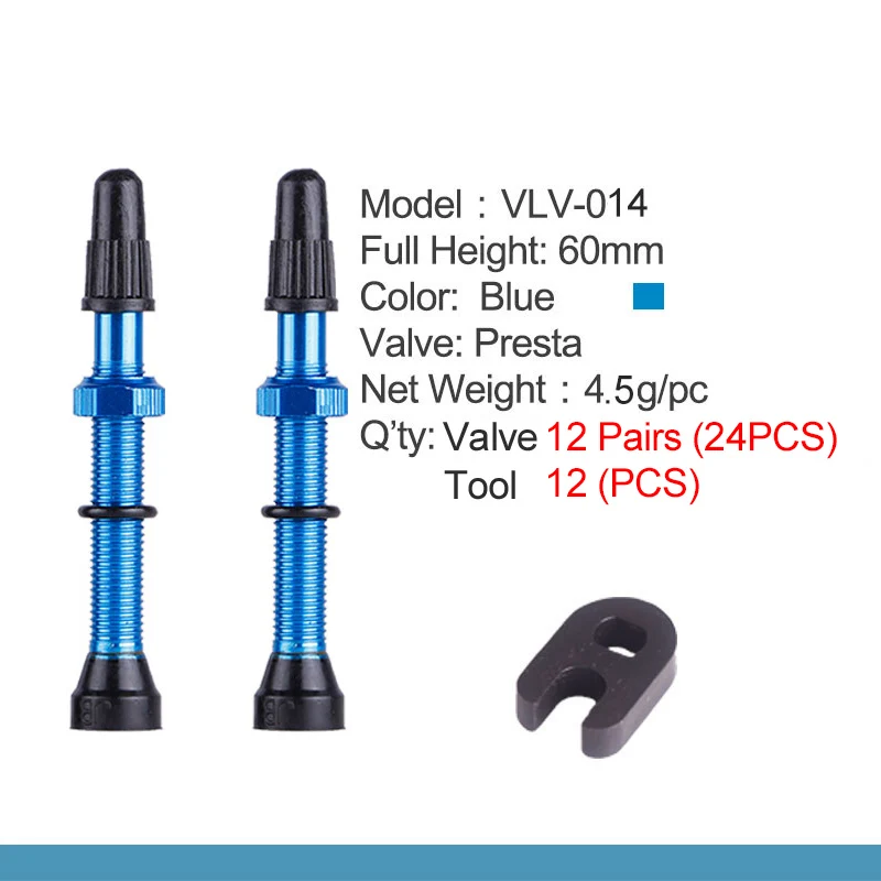60mm Blue 12 Pairs 6/12 пар 60 мм высота Tubless Rim клапаны ЧПУ-обработанный анодированный сплав стержень латунный сердечник многоцветные опционы с дополнительным инструментом - Цвет: 60mm Blue 12 Pairs