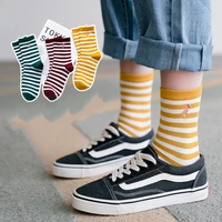 woman flamingo embroidered ankle socks students soild cotton socks crew sock girls embroidery cotton striped ankle socks 5 pair